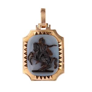 Antique 2-layer Agate Cameo Pendant With Initials