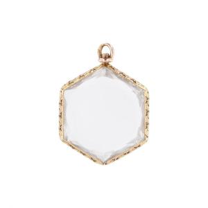 Hexagonal Chased Yellow Gold Glass Pendant