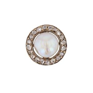 Antique Round Diamond Pearl Pendant