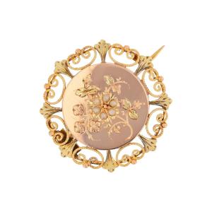 Antique Rose Gold Collar Brooch With Fine Pearls