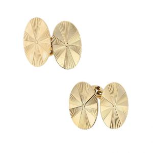 Radiant Oval Chased Yellow Gold Cufflinks