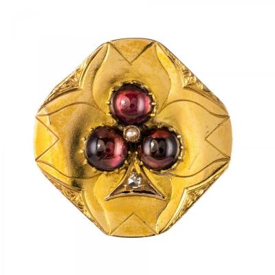 Brooch Old Cabochons And Diamonds Garnets