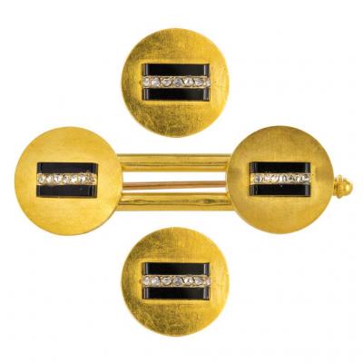 Adornment Old Buttons Vest And Brooch Onyx And Diamonds