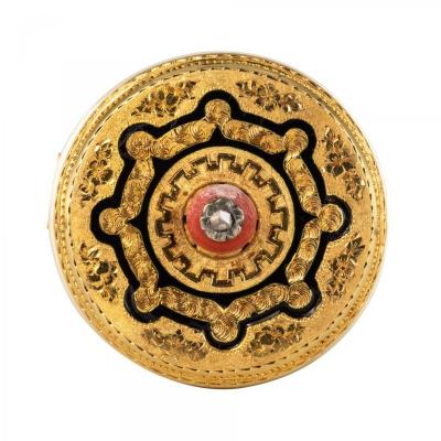 Antique Coral Email And Diamond Brooch