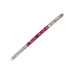 Ruby And Diamond Line Art Deco Brooch