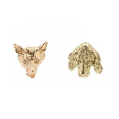 Old Gold Fox And Dog Ear Studs