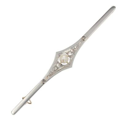 Old Fine Diamond Barrette Brooch