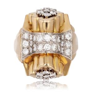 Gold Knot And Diamond Tank Ring