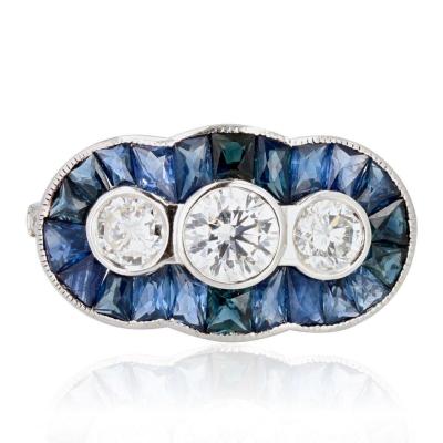 Art Deco Style Calibrated Sapphires And Diamonds Ring