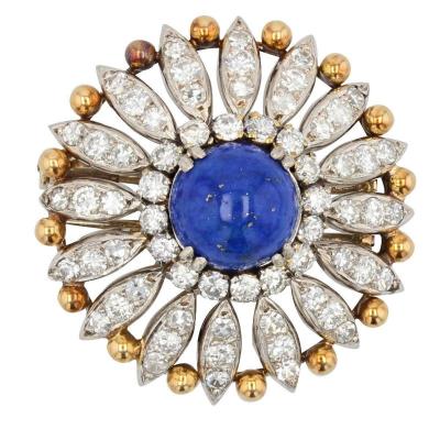 Old Lapis Lazuli And Diamonds Brooch