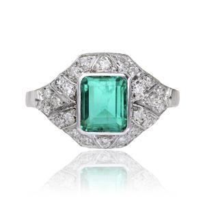 Emerald And Diamond Art Deco Ring