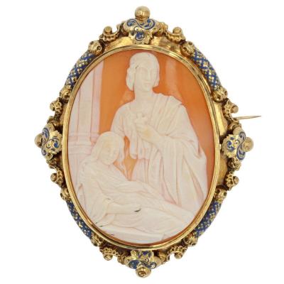 Old Cameo Brooch And Its Blue Enamel