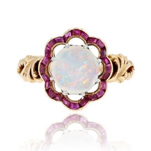 Old Opal And Calibrated Ruby Ring