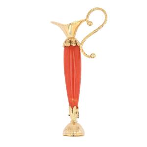 Old Coral And Gold Brooch