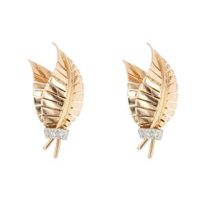 Old Diamond Leaves Ear Clips