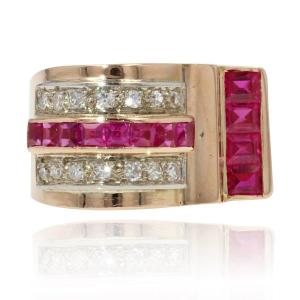 Asymmetric Ruby Diamond Tank Ring