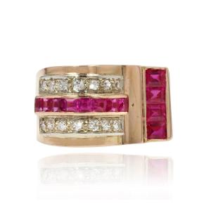 Asymmetric Ruby Diamond Tank Ring