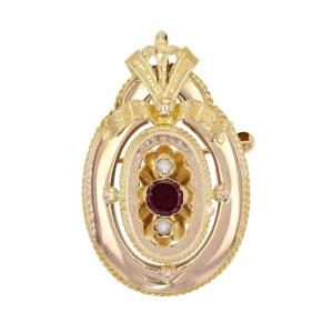 Brooch - Garnet Gold Pendant And Fine Pearls