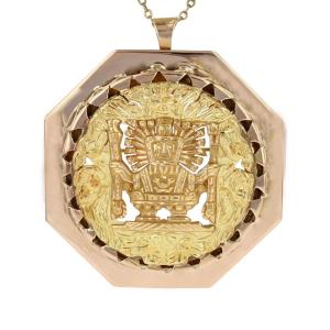Aztec Style Rose And Yellow Gold Pendant Brooch