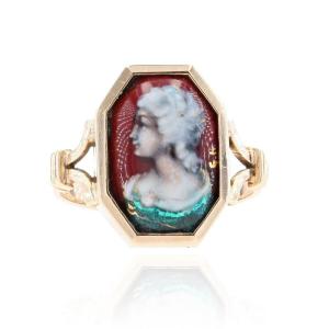 Antique Ring In Gold And Limoges Enamel
