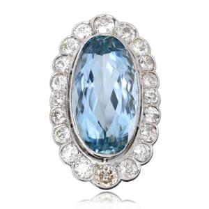 Pompadour Ring Old Aquamarine Diamonds