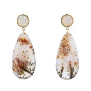 Dendrite And Moonstone Agate Earrings