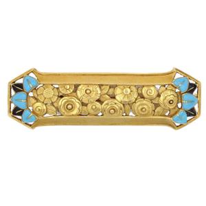 Old Art Nouveau Brooch Roses In Gold And Enamel