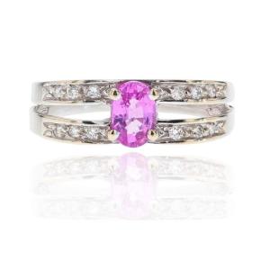 Pink Sapphire Diamonds White Gold Ring