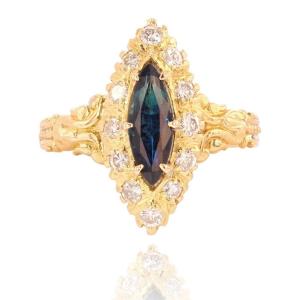 Navette Gold Diamond Sapphire Ring
