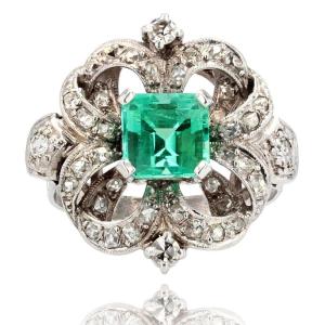 Platinum Diamond Emerald Ring