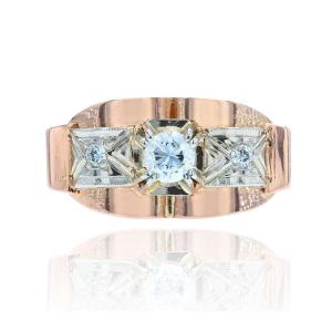 Old Retro Ring Rose Gold Diamonds