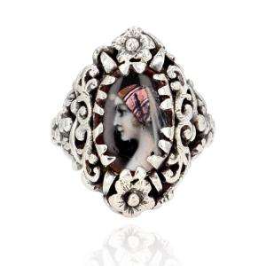 Old Enamel Silver Ring