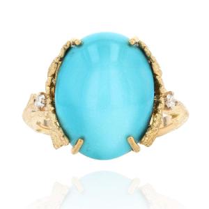 Ring Turquoise Diamonds Leaf Setting
