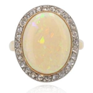 20th Century Opal Diamonds 18 Karat Yellow Gold Ring