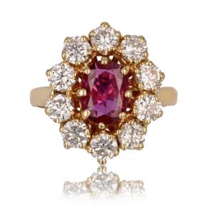 Yellow Gold Ruby Diamond Daisy Ring