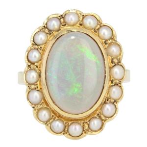 Opal And Pearl Ring On Yellow Gold