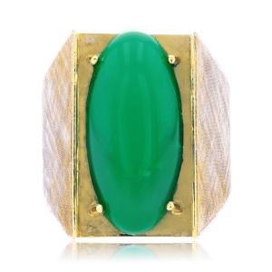 Chysoprase And Brushed Gold Signet Ring