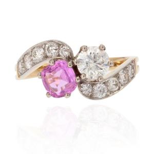 Pink Sapphire And Diamonds Toi Et Moi Ring