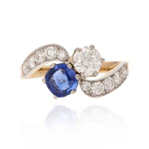 Blue Sapphire And Diamonds Toi Et Moi Ring