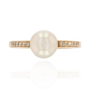 Pearl Diamond Flat Band Ring