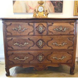 Regency Commode In Walnut Eighteenth Time With Five Drawers In Facade