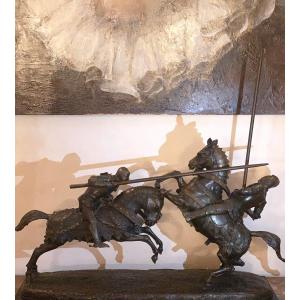 Combat Duke Of Clarance And The Knight Of The Fountain Signed Cte Nieuwerkerke 1858