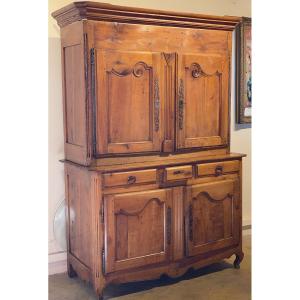 Buffet With Two Bodies In Chestnut And Cherry 18th With Floral Pattern In Marquetry