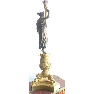 Gilded Death Patinated Bronze Sculpture On Golden Tripod Base,  1 Er  Empire