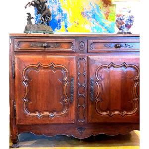 Buffet. In Solid Walnut With Two Leaves Two Drawers Period XVIII Eme
