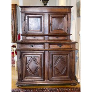 Cabinet In Solid Walnut With Two Bodies Period 17th