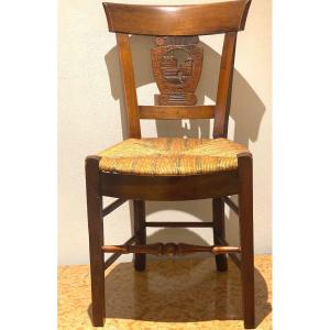 Directoire-empire Mahogany Straw Chair Part Of A Set