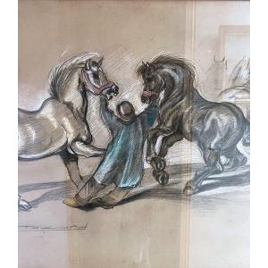 Charcoal Drawing Gouache 1906 Signed Cecil Howard Considered One Of The Pioneers Of Cubism