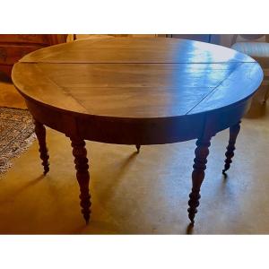 19th Century Half-moon Console In Solid Walnut With Top Opening Into A Round Table