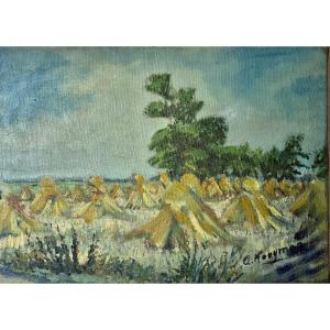  Painting 19th Century Harvest Of A Wheat Field In Ukraine Signed A. Kocoutof ?